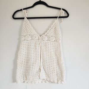 Cream Crochet Floral Knit Tank Top – Boho Cottagecore Y2K Summer Festival Cami